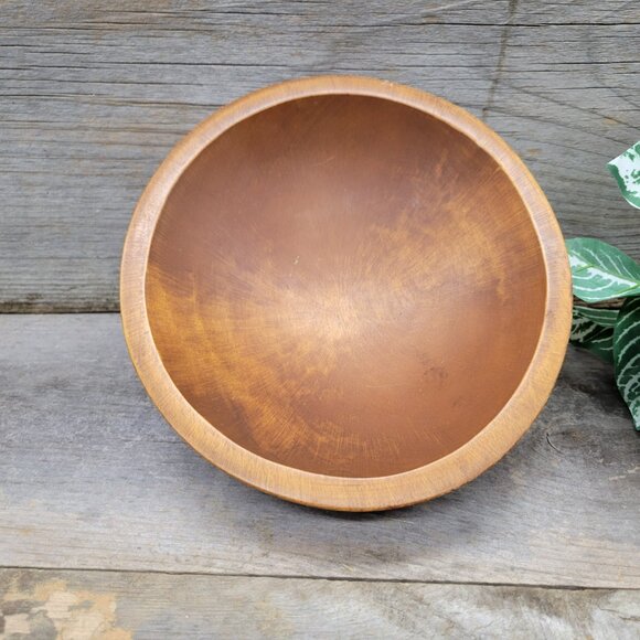 Vintage Wooden Bowl 8" Ovoid Pedestal MCM Farmhouse Bowl Woodcroftery - Picture 10 of 12